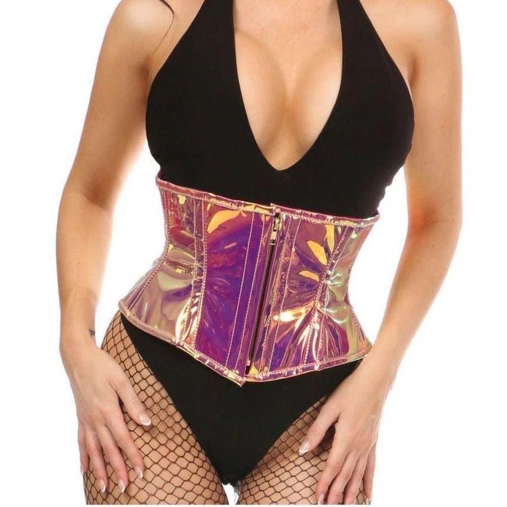 Daisy Corsets Top Drawer Rainbow Gold Holo Steel Boned Mini Cincher